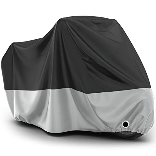 Favoto Motorcycle Cover Waterproof Outdoor - All Season Sun Protection Universal Fit Oxford Cloth with Lock-Holes Rain Snow Dust Proof Fits up to 86.6" Motorbikes Vehicle Motorbike Cover