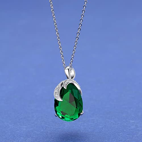 VONSSY Classic Oval Pendant Gemstone Necklace | Crystal Ruby Waterdrop Birthstone Emerald Necklace | 18K Platinum Gold Plated Chain | Jewelry Gift for Mother Wife Girlfriend