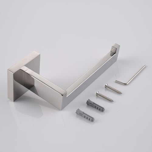 TASTOS Toilet Paper Holder Brushed Nickel 2 Pack, Toilet Tissue Roll Holders Dispenser and Hangers Wall Mounted for Bathroom & Kitchen, Stainless Steel Modern Square Style (Silver)