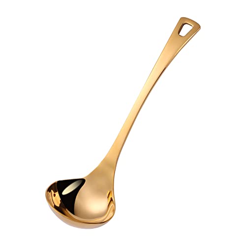 Mafier 8.46 Inch Mini Gravy Ladle, 18/10 Stainless Steel Small Ladle for Sauce Heavy Duty Soup Ladle for Stirring, Portioning and Serving Dishwasher Safe Metal Kitchen Ladle for Cooking(Gold)