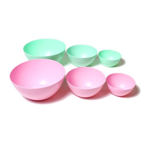 Plastic Bowls for Serving and Mixing - 6 PCs - Reusable Snack Cereal Salad Bowl - Microwaveable and Dishwasher Safe Small Nesting Chip Camping Outdoor - Pink/Green