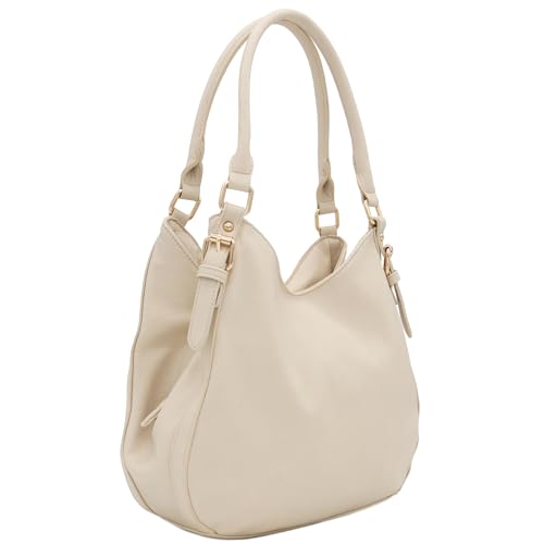 Light-weight 3 Compartment Faux Leather Medium Hobo Bag (Stone)
