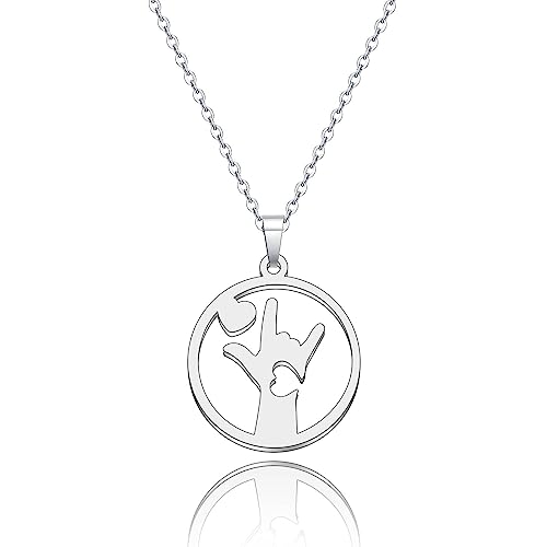 WFSJRED ASL Necklace I Love You Hand Sign Language Charm Pendant Necklace Hand Gestures Jewelry Gift for Deaf (ASL Necklace s)