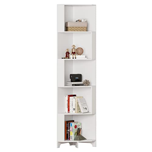 Function Home 9 Tier Tree Bookshelf, Modern Tall Geometric Bookcase, Freestanding Book Shelf, Wood Floor Storage Shelf for Living Room, Bedroom, Home Office,White