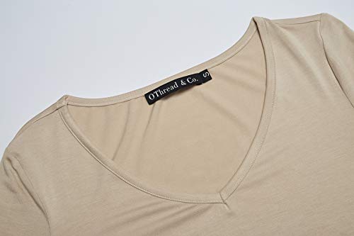 OThread & Co. Women's Long Sleeve T-Shirt V-Neck Basic Layer Stretchy Shirts (Medium, Pink)