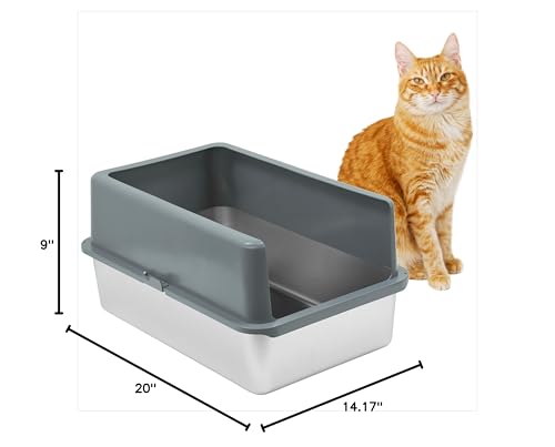 iPrimio Enclosed Sides Stainless Steel Litter Box - Medium Litter Box for Cats - Stainless Litter Box - Easy Cleaning High Sided Litter Box, 1 Pan w/Enclosure