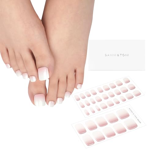 DANNI & TONI Semi Cured Gel Toenail Strips Rose Red Sparkles (Scarlet Gleam) Translucent Toenail Stickers Reverse French Gel Pedi Wraps 37 Stickers