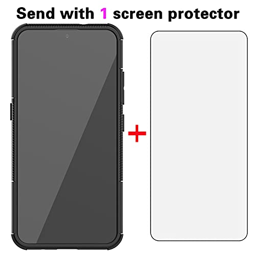 Phone Case for LG K22/K22+ Plus/K32 with Tempered Glass Screen Protector Cover and Stand Kickstand Hard Rugged Hybrid Protective Cell Accessories LGK22 K 22 LGK22plus LGK22case Cases Women Men Black