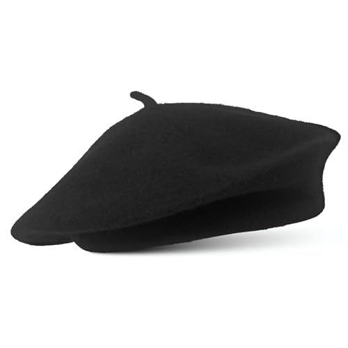 Black French Wool Beret Hat - Classic Stretchable - One Size Fits Most - Solid Color - Stylish Chic Parisian