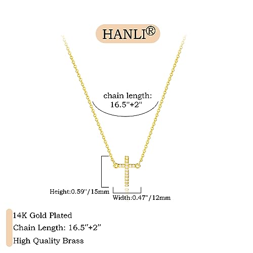 HANLI Cross Necklace for Women, 14k Gold/Silver Plated Dainty Simple Tiny Cross Necklace