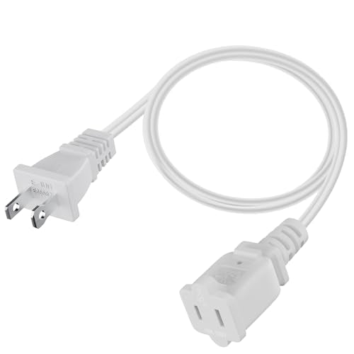 ROÉKO AC Power Cord, (0.6M) 2-Prong Extension Cord Adapter 125V 10A USA Outlet, 2 Prong Male Plug to Female Socket High - Power Extension Cable - White