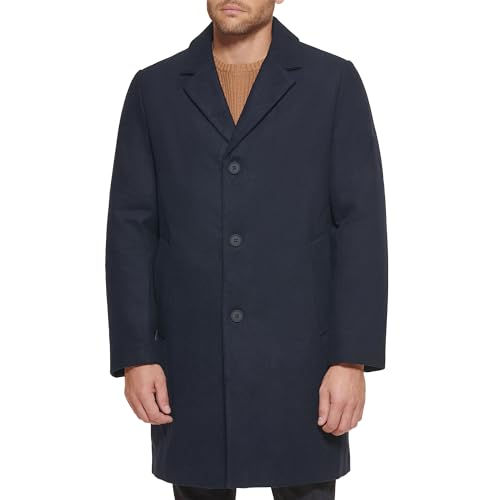 DKNY Men's Wool Blend Coat, Notch Collar Navy, X-Small