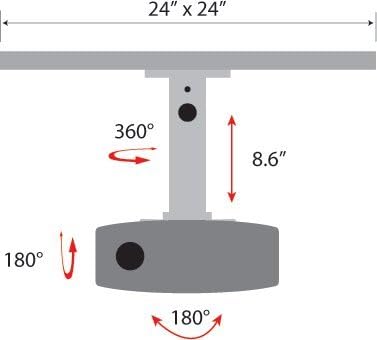 Amer Mounts AMRDCP100KIT Universal Adjustable 2 x 2 feet Drop Ceiling Projector Mount, Suspended Drop-in Ceiling Projection Mounting Kit, White