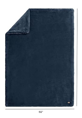 UGG 16804 Euphoria Plush Faux Fur Reversible Throw Blanket Easy Care Machine Washable Luxury Cozy Fuzzy Fluffy Luxurious Home Decor Luxurious Soft Blanket for Sofa, 70 x 50-Inch, Indigo
