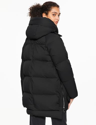 Orolay Women's Winter Puffer Jacket - Fleece Lined Hooded Down Coat Casual Overcoat with Pockets Black X-Small