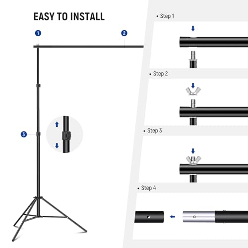 Neewer Backdrop Stand 10ft x 7ft, Adjustable Photo Studio Backdrop Support System for Wedding Parties Background Portrait Photography with 4 Crossbars, 8 Clamps,2 Black Sandbags and Carrying Bag-BLACK