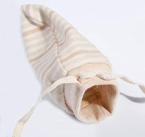 MOMSMENU Newborn Mittens No Scratch 100% Organic Cotton Mitts Baby Boy Girl Neutral With String 0-12 months 3 Packs Beige
