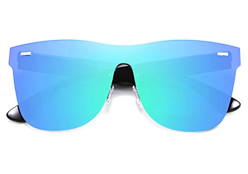 FEISEDY Mirrored Rimless Sunglasses One Piece Lens Reflective Sunglasses for Women Men B2647