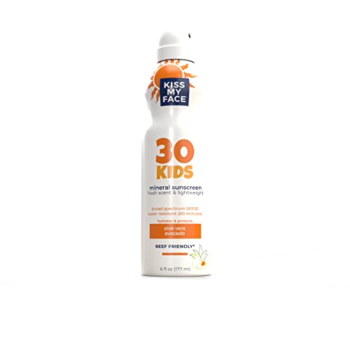 Kiss My Face Kids Mineral Continous Spray SPF 30, Water-Resistant Mineral Spray, Air Powered Sunscreen Spray For Kids, Reef-Friendly & Cruelty-Free, 6 fl Oz Spray Can (Packaging May Vary)