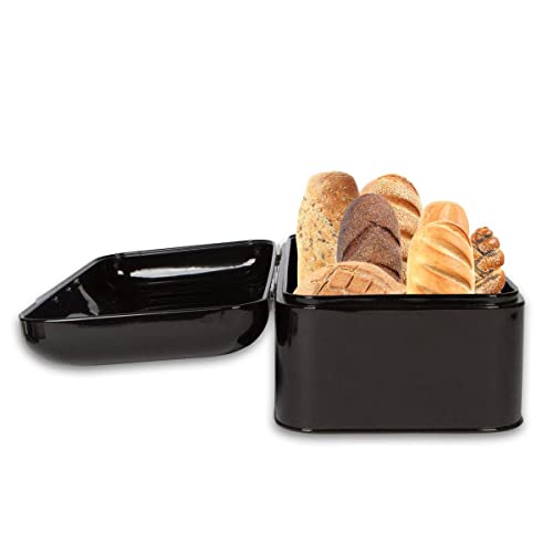 Culinary Couture Extra Large Black Bread Box for Kitchen Countertop - Holds 2 Bread Loaves! - 16.5" x 9" x 6.5" - Stainless Steel Vintage Bread Boxes for Kitchen Counters