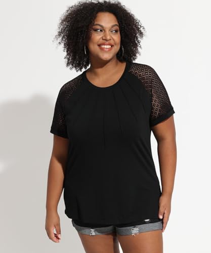 RITERA plus size tops for women summer crewneck short sleeve shirt Black lace raglan solid tunic loose fitting pullover casual tshirt oversize tee XL 14w 16w