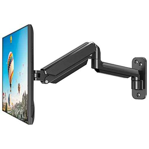 ErgoFocus Monitor Wall Mount Fits 17-32 Inch Flat/Curved Computer Screens, Single Monitor Wall Arm Holds up to 19.8lbs, Height Adjustable Gas Spring Wall Monitor Stand Tilt, VESA Mount 75x75/100x100