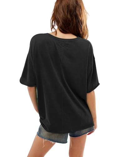 Women's Casual Oversized T-Shirts Summer Crewneck Short Sleeve Workout Basic Tee Tops Pink L