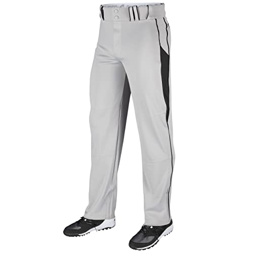 CHAMPRO Adult Triple Crown OB2 Open-Bottom Loose Fit Baseball Pants with Adjustable Inseam and Reinforced Sliding Areas , Grey,black, Medium