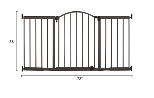 Summer Infant Metal Expansion Extra Wide Safety Pet and Baby Gate, 44"-71" Wide, 36” Tall, Hardware Mounted for Dog and Child Safety, Fits Large Opening or Doorway, Auto Close Walk Thru Door - Bronze