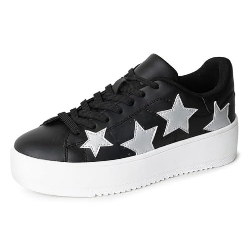 J. Adams Hero Platform Sneakers for Women - Casual Lace Up Fashion Tennis Shoes - Fine Rainbow Glitter - 10