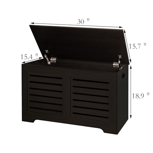 DINZI LVJ Storage Chest, Flip-Top Wooden Toy Box with 2 Safety Hinges, Entryway Shoe Storage Bench, Sturdy Large Storage Trunk for Living Room, Bedroom, Easy Assembly, Espresso