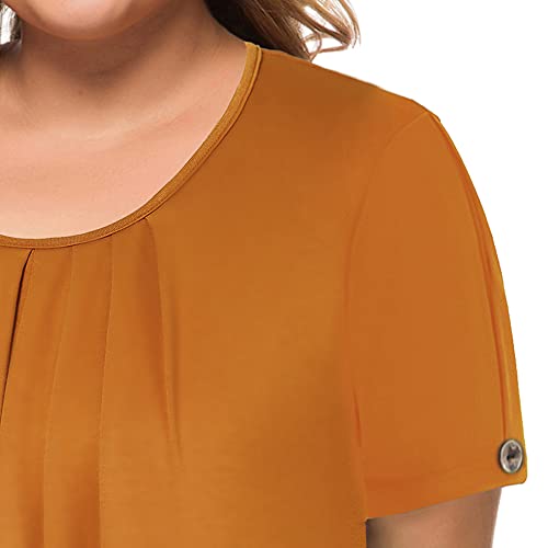 MANER Women's Plus Size Tops Short Sleeve Flowy Shirts Casual Blouses Tunic Tops L-4XL(Orange, Large)