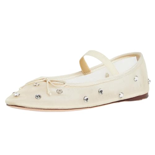 KaroNairy Crystal Mesh Ballet Flats for Women Stretch Band Snip Toe Ballerinas Flats Gem Mary Jane Sparkly Flats Blue10