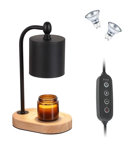 MEIXISUE Candle Warmer Lamp with Dimmer and Timer,Black Electric Candle Wax Melt Warmer with 2 Bulbs Home Decor for Women Gifts New Home Jar Candles