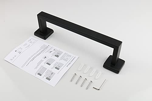 TocTen Bath Towel Rack - Square Base Thicken SUS304 Stainless Steel Towel Bar for Bathroom, Bathroom Accessories Towel Rod Heavy Duty Wall Mounted Towel Holder. (Black, 12)