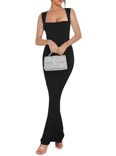 oten Women's Maxi Bodycon Dress Sexy Short Sleeve Tight Long Dresses Square Neck Lounge Dress