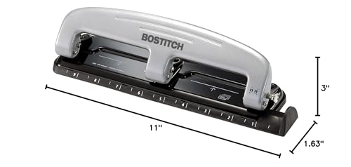 Bostitch Office inPRESS 12 Reduced Effort Three-Hole Punch, Silver/Black (2101)