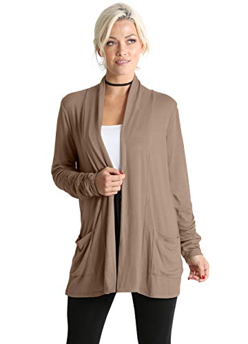 Beige Cardigan for Women Long Sleeve Cardigans Womens Sweater Open Front Reg and Plus Size Cardigans for Women (Size Small, Mocha)