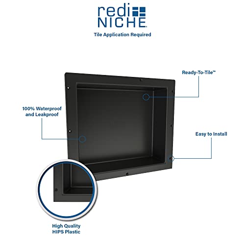 Tile Redi USA RNDH1614S-14 Niche Double Recessed Shower Shelf, Two Shelves, 14" H X 32" W, Black