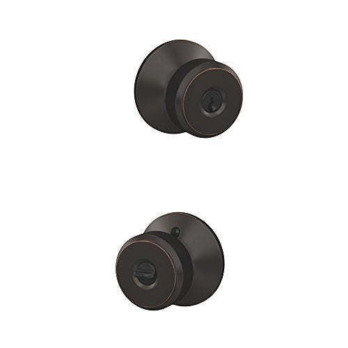 Schlage F51A BWE 622 Bowery Door Knob, Keyed Entry Lock, Matte Black