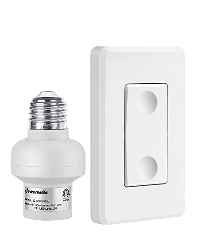 DEWENWILS Remote Control Light Bulb Socket, Wireless Light Switch for Pull Chain Light Fixture, Remote Light Socket E26 E27 Bulb Base with Wall Mounted Wireless Controller, No Wiring, ETL Listed