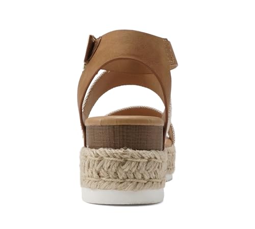 Soda Top Shoe Bryce Open Toe Buckle Ankle Strap Espadrilles Flatform Wedge Casual Sandal (Beige Canvas/Taupe, US Footwear Size System, Adult, Women, Numeric, Medium, numeric_8_point_5)