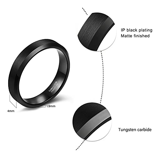SHINYSO 6mm Mens Wedding Band Tungsten Carbide Ring Beveled Edges Brushed Black Comfort Fit Size 12