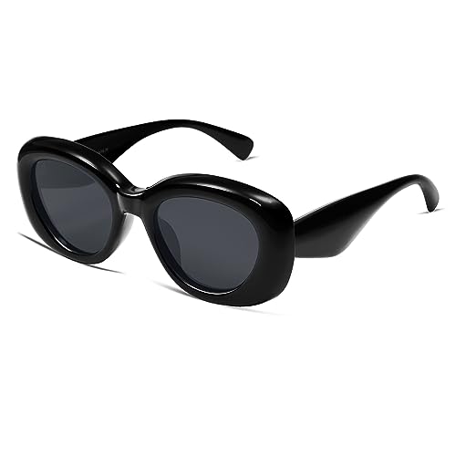 VANLINKER Black Trendy Thick Round Inflated Sunglasses for Women Men Retro Chunky Oval Polarized Shades VL9742