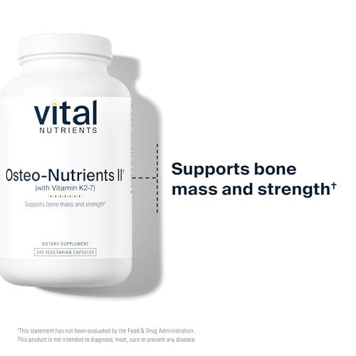 Vital Nutrients Osteo-Nutrients II | Vitamin K2 + D3, Calcium, Boron, and Magnesium for Bone Strength* | Healthy Heart Support | Vegetarian Supplement | Gluten, Dairy, Soy Free | 240 Capsules