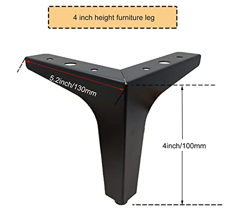 M MIMHOOY 4 Inch Furniture Legs Set of 4 Metal Furniture Legs Modern Triangle Feet Matte Black for Sofa Cabinet Cupboard Couch Chair Ottoman