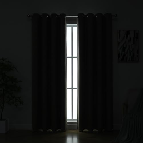 Airwill Faux Textured Linen Blackout Curtains for Bedroom - 63 Inch Length Window Treatment Panels in Charcoal Grey, Set of 2 Panels Ideal for Living Room (52x63 Inch, Charcoal Grey)