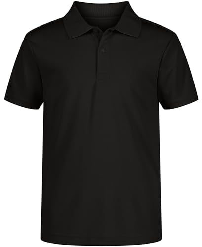 Nautica Boys' School Uniform Short Sleeve Polo Shirt, Button Closure, Moisture Wicking Performance Material, Black 001, 14-16