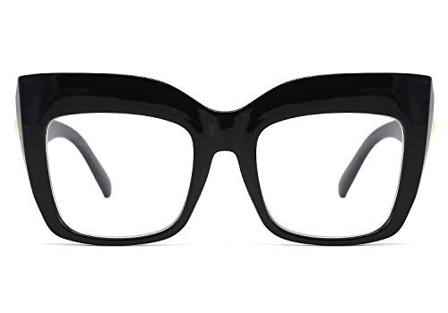 FEISEDY Square Oversized Reading Glasses Blue Light Blocking Reader Glasses Frame Eyewear Women B2627 Black 1.25x