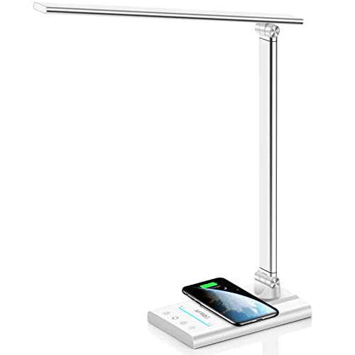 AFROG 5th Gen Multifunctional LED Desk Lamp with 10W Fast Wireless Charger, USB Charging Port,1800Lux Super Bright,5 Lighting Mode,7 Brightness, Touch Control, Auto Timer, 15W Office Table Lamp